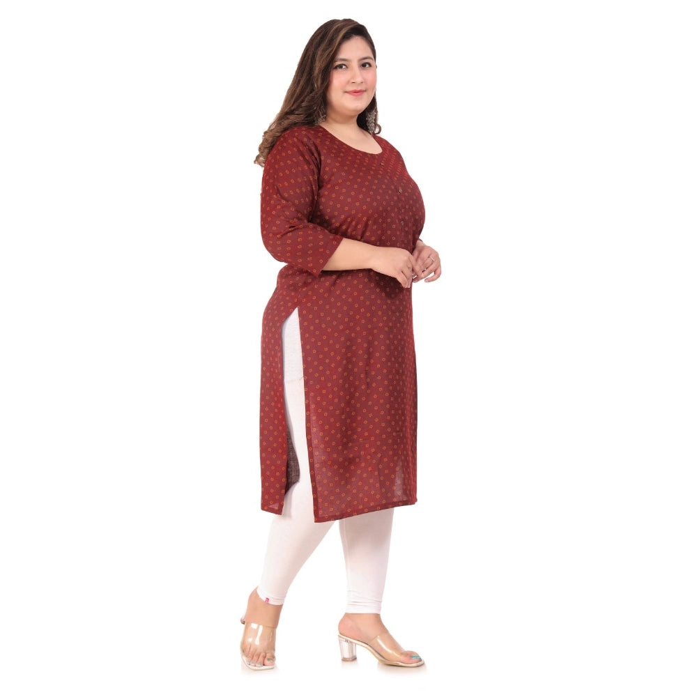 Generic Women's Office wear Bandhini Printed Capsule Straight Kurti (Maroon)