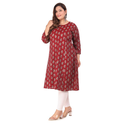 Generic Women's Office wear Floral Printed Capsule Princess Cut Kurti (Maroon)