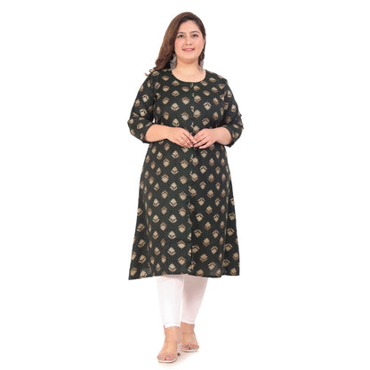 Generic Women's Office wear Floral Printed Capsule A-Line Kurti (Green)