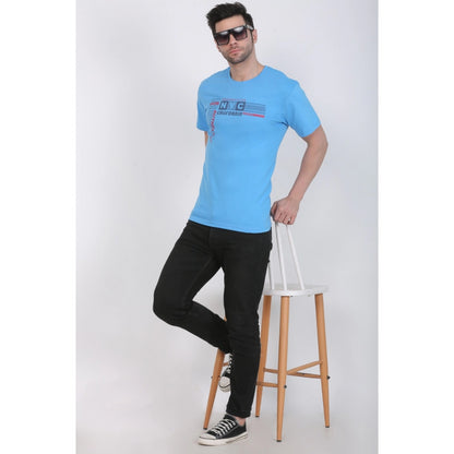 Generic Men's Cotton Jersey Round Neck Printed Tshirt (Turquoise Blue)