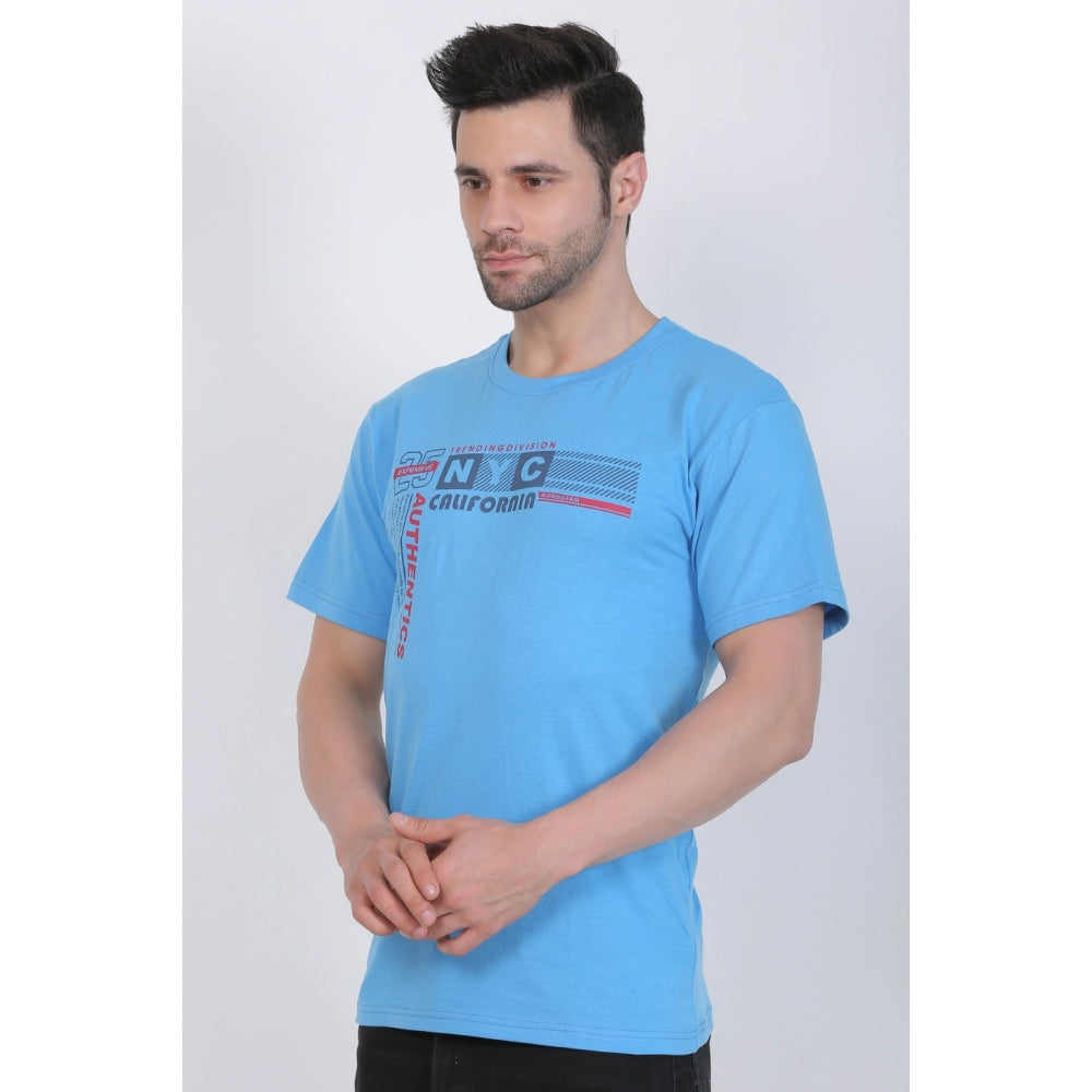 Generic Men's Cotton Jersey Round Neck Printed Tshirt (Turquoise Blue)