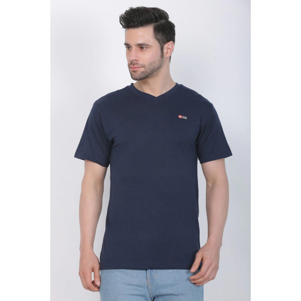 Generic Men's Cotton Jersey V Neck Plain Tshirt (Navy)