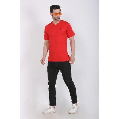 Generic Men's Cotton Jersey V Neck Plain Tshirt (Red)