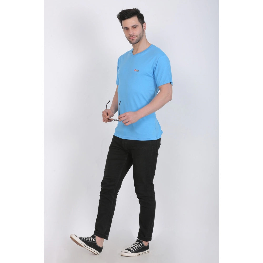 Generic Men's Cotton Jersey V Neck Plain Tshirt (Turquoise Blue)