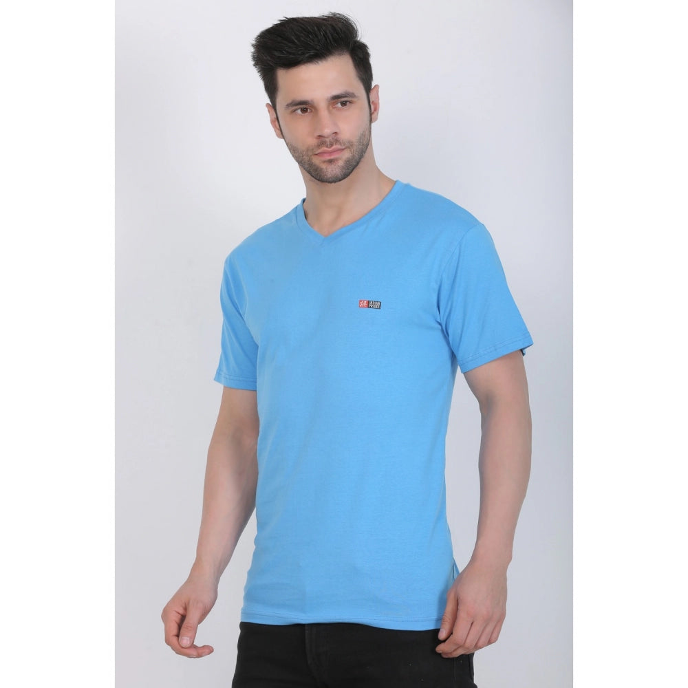 Generic Men's Cotton Jersey V Neck Plain Tshirt (Turquoise Blue)