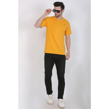 Generic Men's Cotton Jersey Round Neck Plain Tshirt (Mustard Yellow)