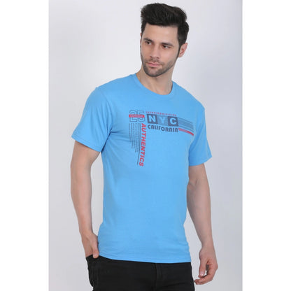 Generic Men's Cotton Jersey Round Neck Printed Tshirt (Turquoise Blue)