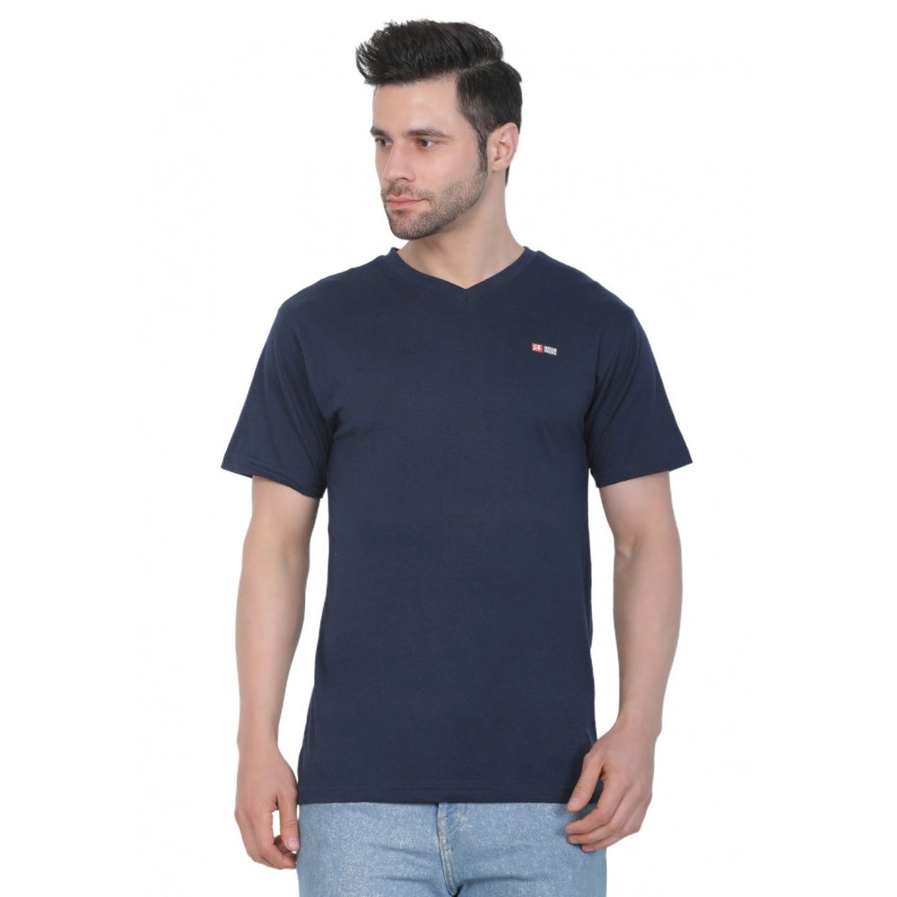 Generic Men's Cotton Jersey V Neck Plain Tshirt (Navy)