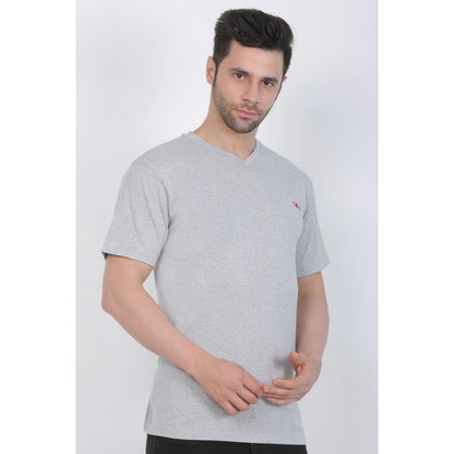 Generic Men's Cotton Jersey V Neck Plain Tshirt (Grey Melange)