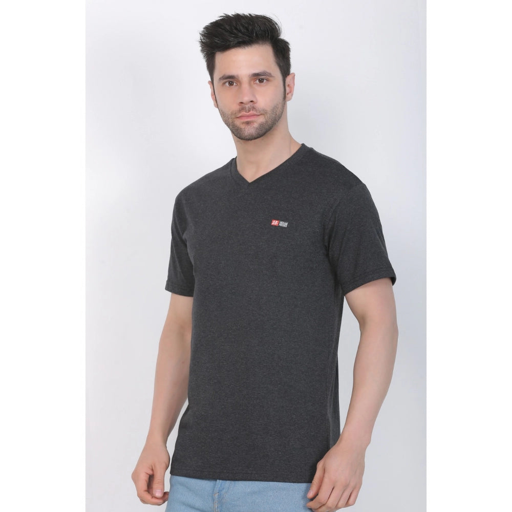 Generic Men's Cotton Jersey V Neck Plain Tshirt (Charcoal Melange)