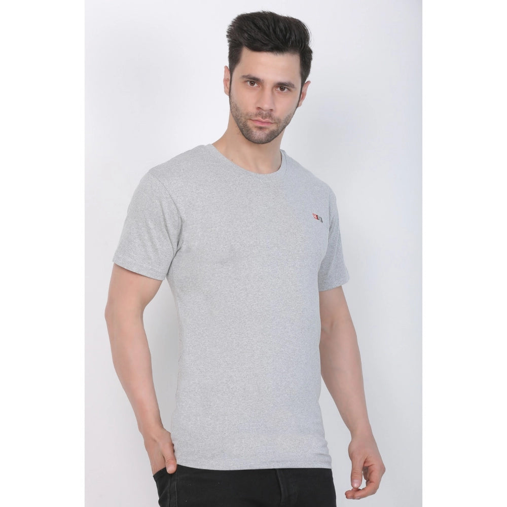 Generic Men's Cotton Jersey Round Neck Plain Tshirt (Grey Melange)