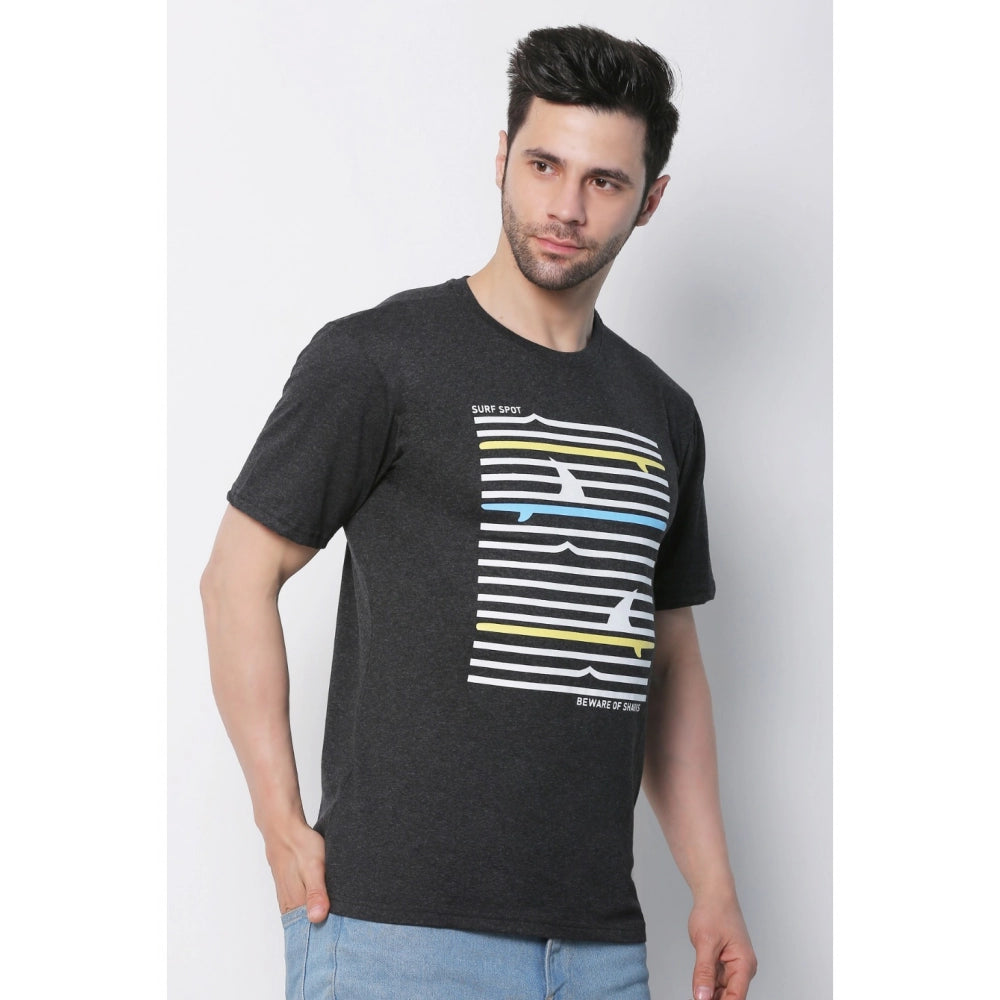 Generic Men's Cotton Jersey Round Neck Printed Tshirt (Charcoal Melange)