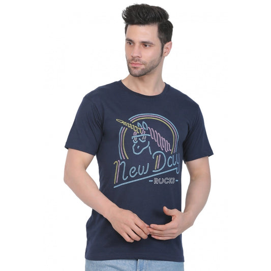 Generic Men's Cotton Jersey Round Neck Printed Tshirt (Navy)