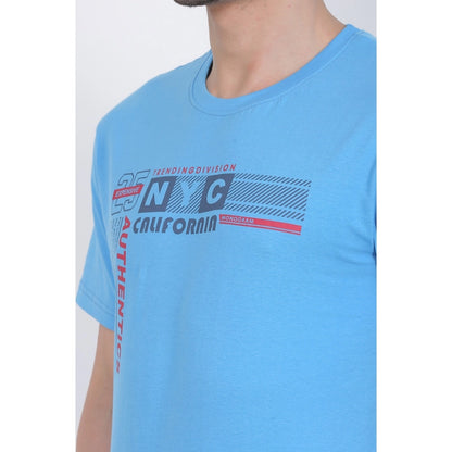 Generic Men's Cotton Jersey Round Neck Printed Tshirt (Turquoise Blue)