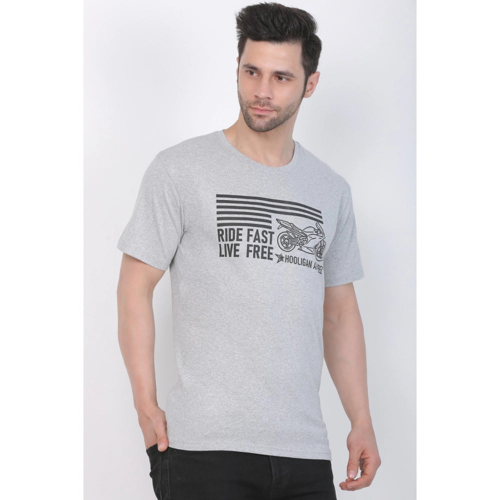 Generic Men's Cotton Jersey Round Neck Printed Tshirt (Grey Melange)