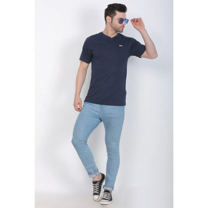 Generic Men's Cotton Jersey V Neck Plain Tshirt (Navy)