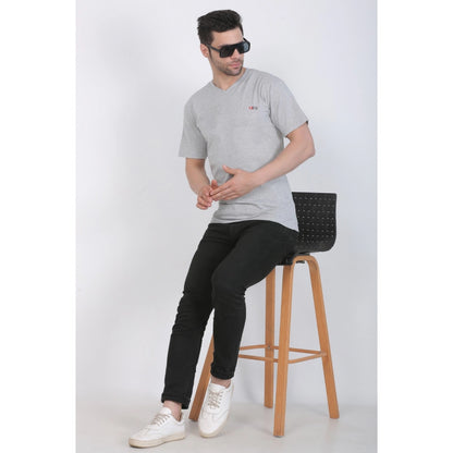 Generic Men's Cotton Jersey V Neck Plain Tshirt (Grey Melange)