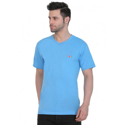 Generic Men's Cotton Jersey V Neck Plain Tshirt (Turquoise Blue)