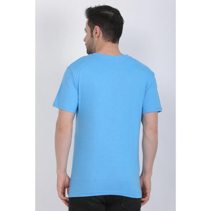 Generic Men's Cotton Jersey V Neck Printed Tshirt (Turquoise Blue)