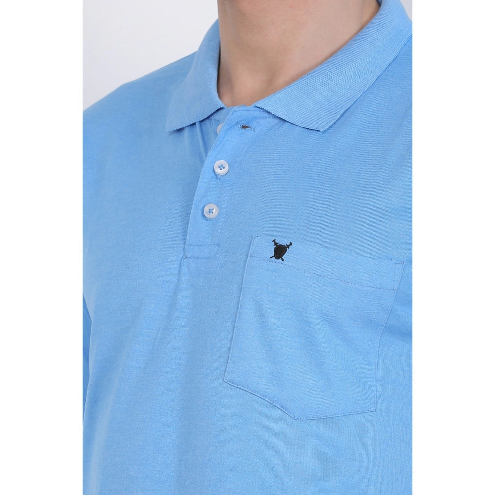 Generic Men's Poly Viscose Polo Plain Tshirt (Blue Melange)