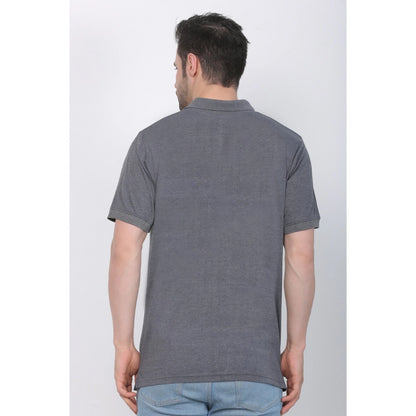 Generic Men's Poly Viscose Polo Plain Tshirt (Charcoal Melange)