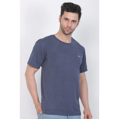 Generic Men's Cotton Jersey Round Neck Plain Tshirt (Blue Melange)