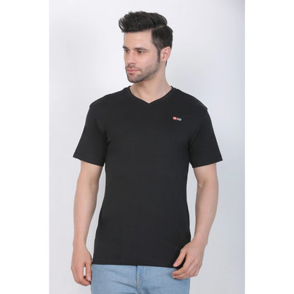 Generic Men's Cotton Jersey V Neck Plain Tshirt (Black)