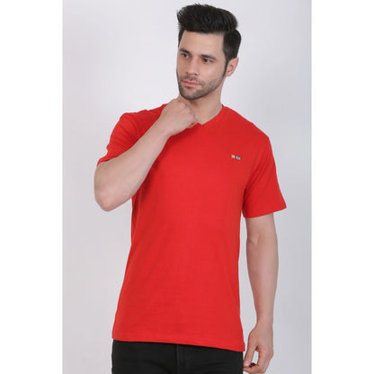 Generic Men's Cotton Jersey V Neck Plain Tshirt (Red)