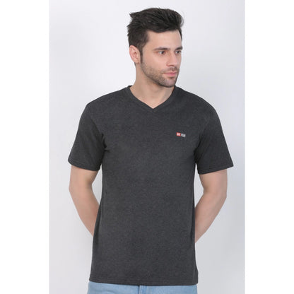 Generic Men's Cotton Jersey V Neck Plain Tshirt (Charcoal Melange)