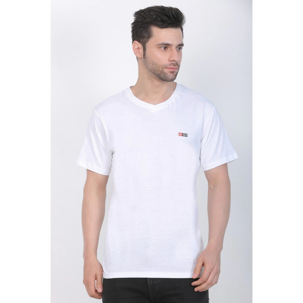 Generic Men's Cotton Jersey V Neck Plain Tshirt (White)