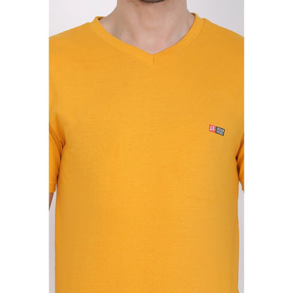 Generic Men's Cotton Jersey V Neck Plain Tshirt (Mustard Yellow)