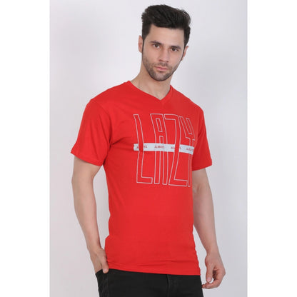 Generic Men's Cotton Jersey V Neck Printed Tshirt (Red)