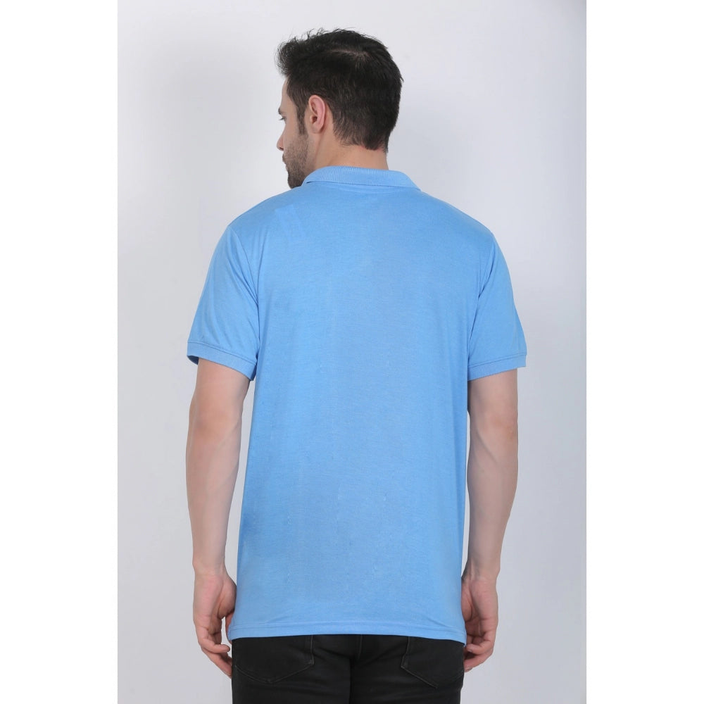 Generic Men's Poly Viscose Polo Plain Tshirt (Blue Melange)