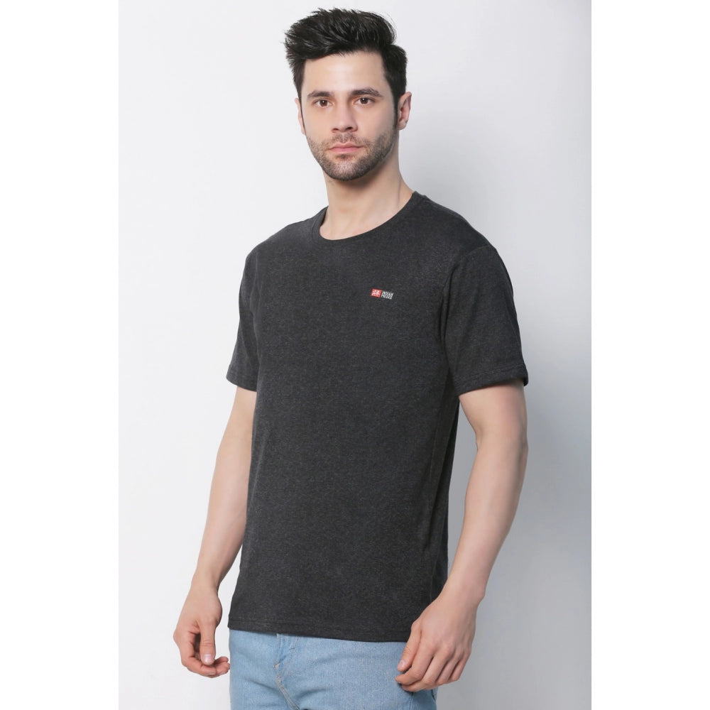 Generic Men's Cotton Jersey Round Neck Plain Tshirt (Charcoal Melange)