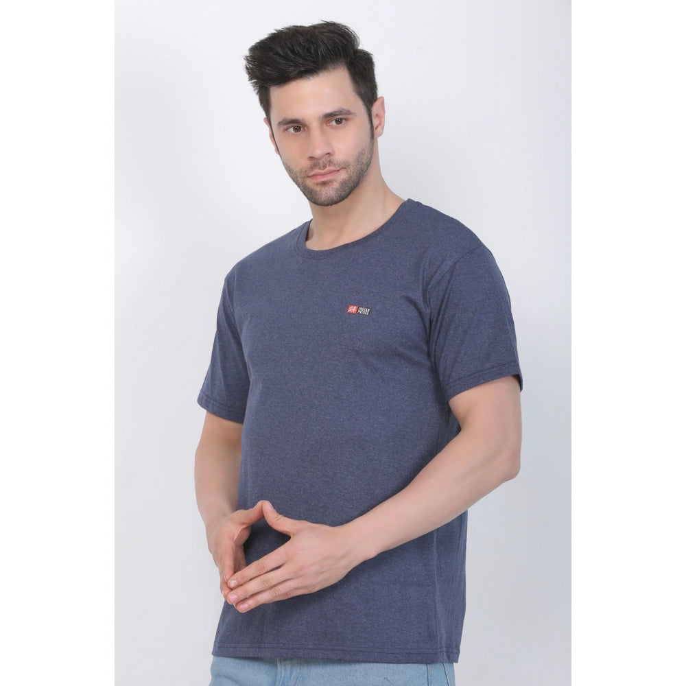 Generic Men's Cotton Jersey Round Neck Plain Tshirt (Blue Melange)