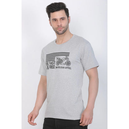 Generic Men's Cotton Jersey Round Neck Printed Tshirt (Grey Melange)