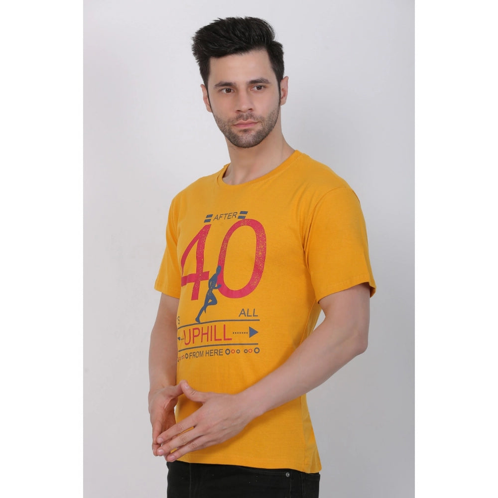 Generic Men's Cotton Jersey Round Neck Printed Tshirt (Mustard Yellow)