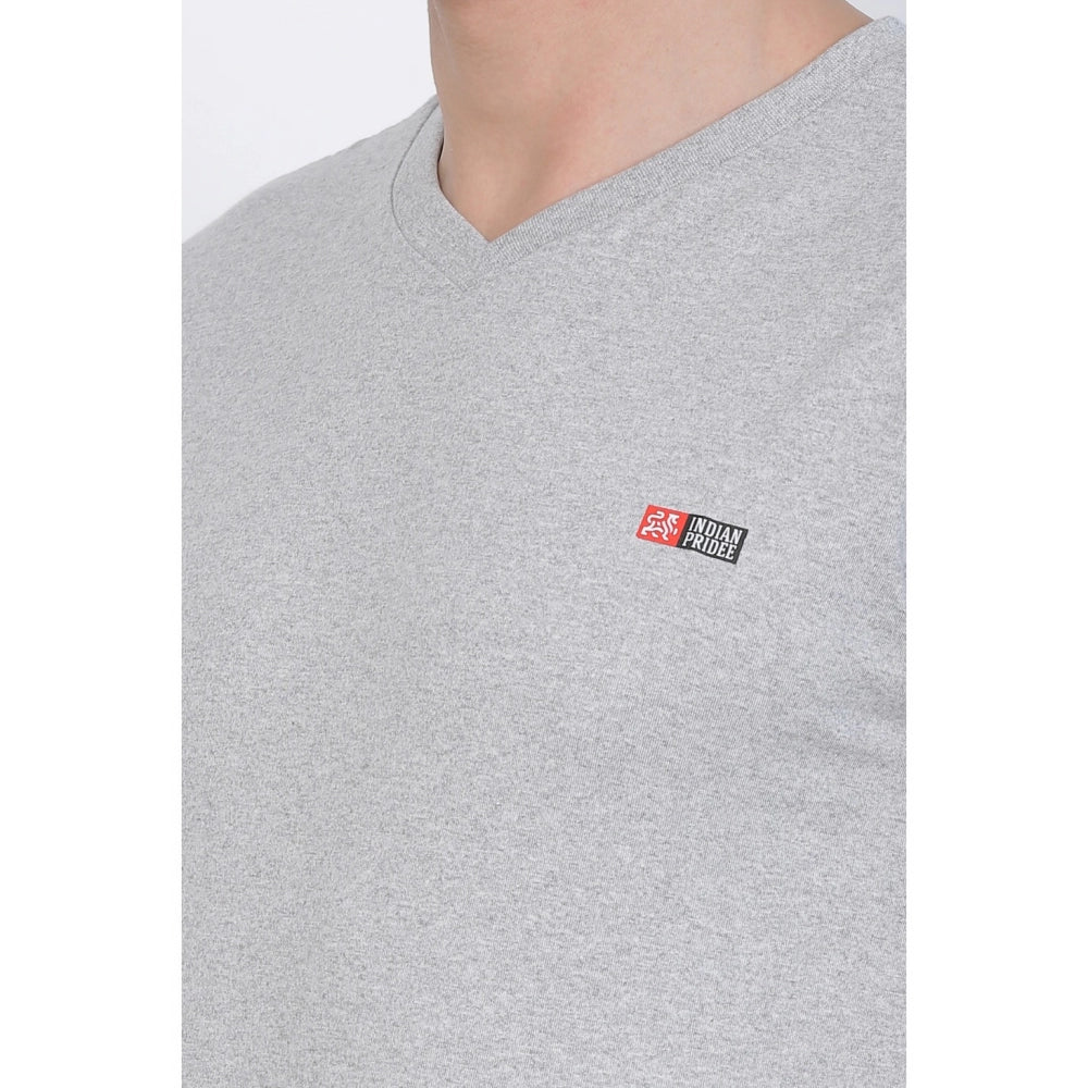 Generic Men's Cotton Jersey V Neck Plain Tshirt (Grey Melange)