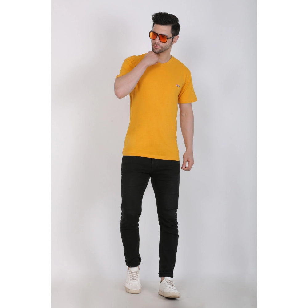 Generic Men's Cotton Jersey V Neck Plain Tshirt (Mustard Yellow)