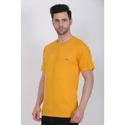 Generic Men's Cotton Jersey V Neck Plain Tshirt (Mustard Yellow)