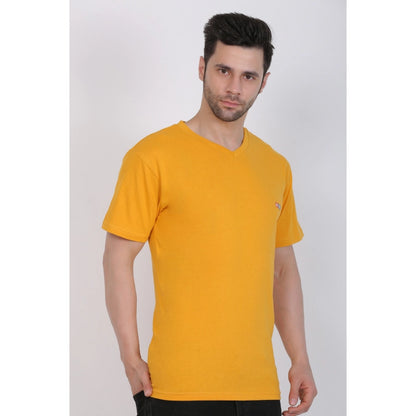 Generic Men's Cotton Jersey V Neck Plain Tshirt (Mustard Yellow)