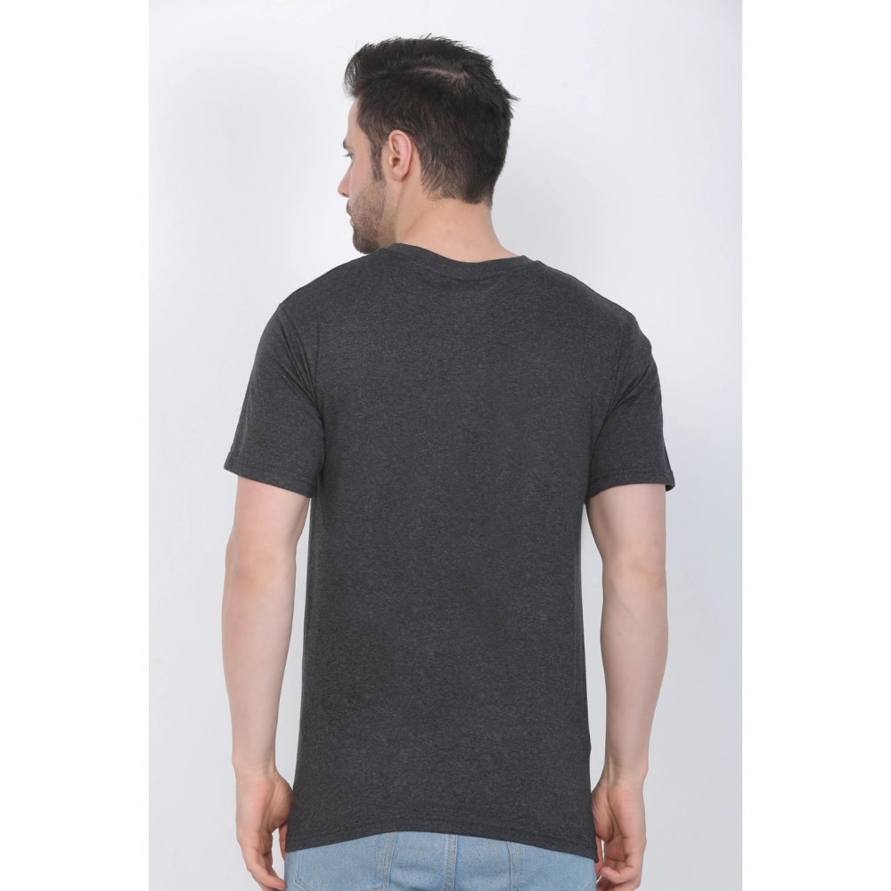 Generic Men's Cotton Jersey V Neck Printed Tshirt (Charcoal Melange)