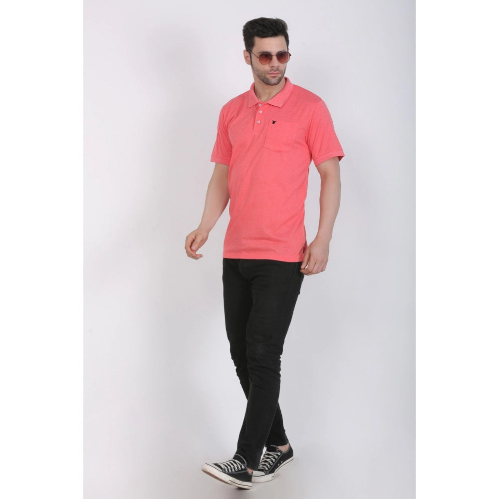 Generic Men's Poly Viscose Polo Plain Tshirt (Red Melange)