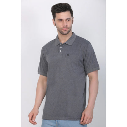 Generic Men's Poly Viscose Polo Plain Tshirt (Charcoal Melange)