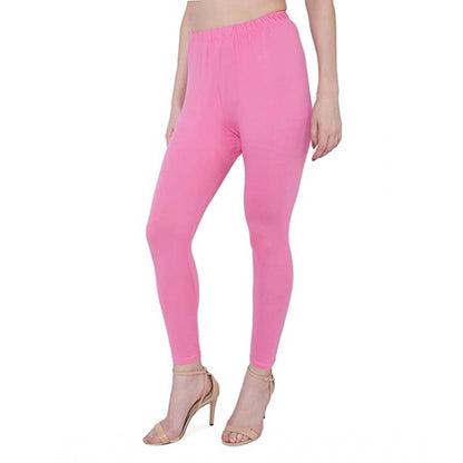 Generic Women's Cotton Stretchable Skin Fit Ankle Length Leggings (Pink)