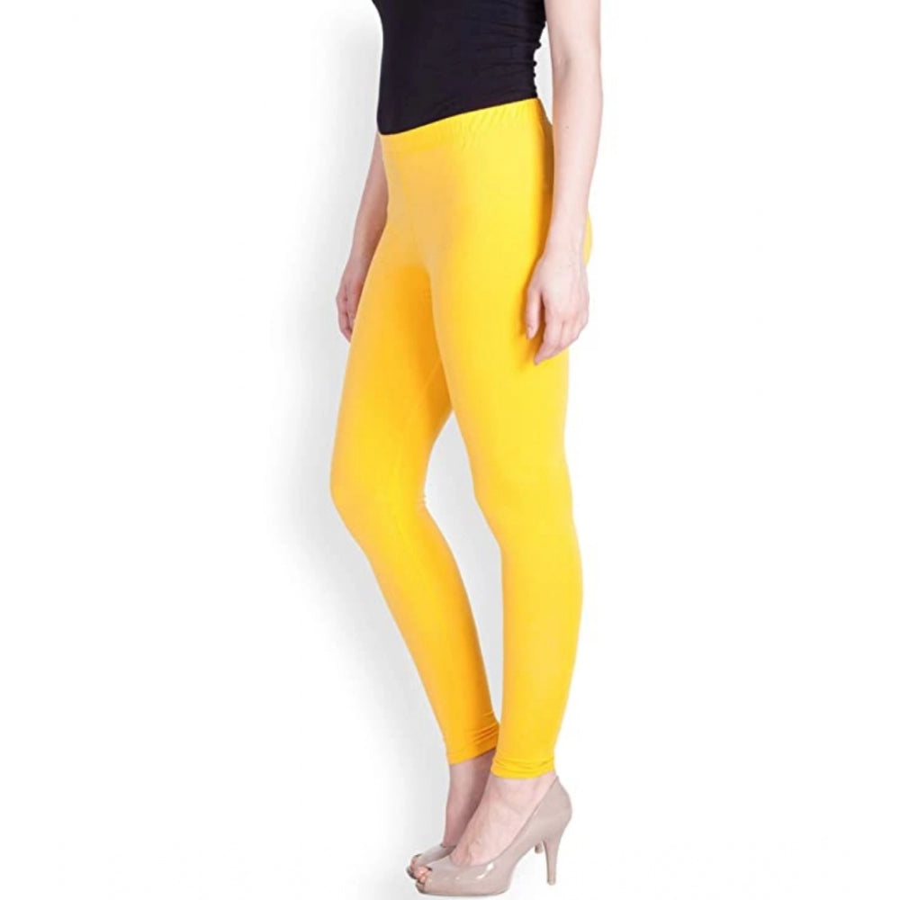 Generic Women's Cotton Stretchable Skin Fit Ankle Length Leggings (Yellow)