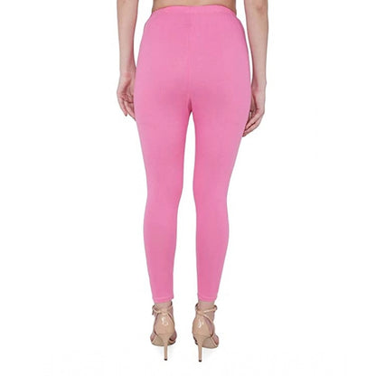 Generic Women's Cotton Stretchable Skin Fit Ankle Length Leggings (Pink)