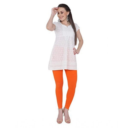 Generic Women's Cotton Stretchable Skin Fit Ankle Length Leggings (Orange)