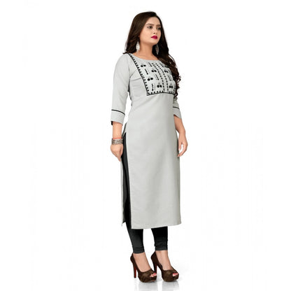 Generic Women's Cotton Embroidery Straight Kurti (Cream)