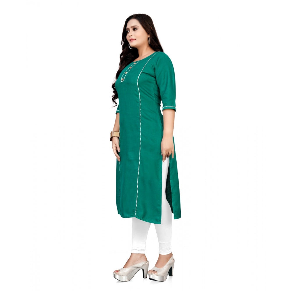 Generic Women's Cotton Solid A-Line Kurti (Turquoise Green)